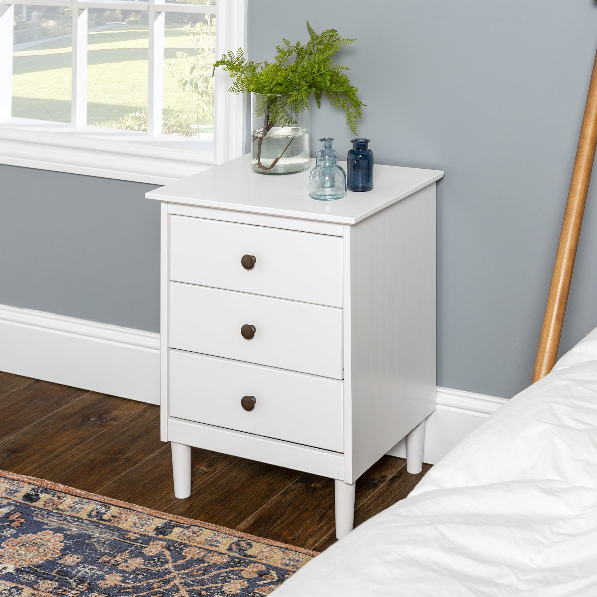 Walker Edison Madeline 3-Drawer White Nightstand
