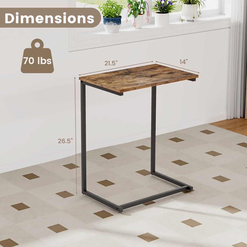 Finihen End Table, C-shaped Industrial End Table with Metal Frame, Sofa Side Table, Bed Side Table, for Living Room, Bedroom, Brown