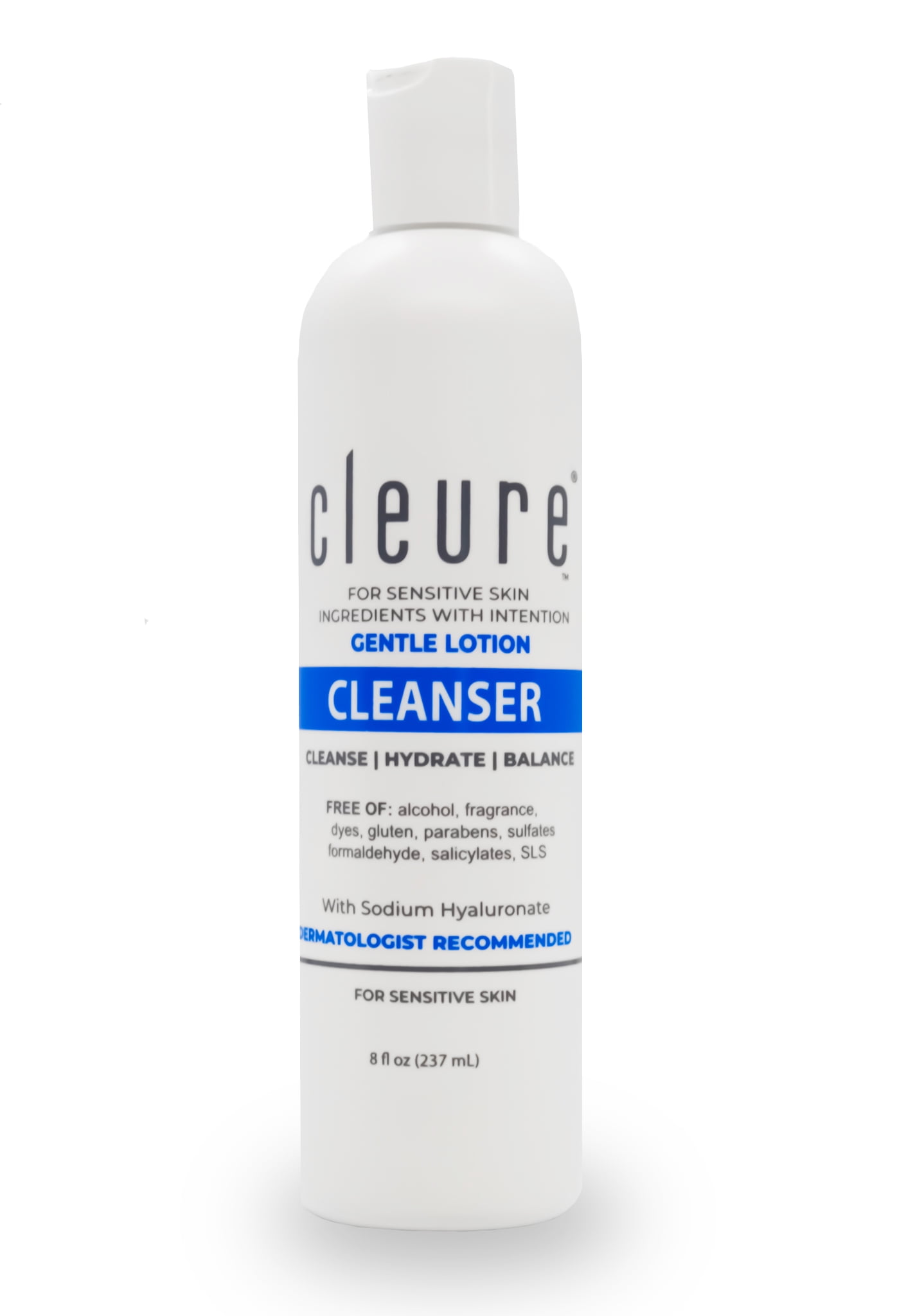 Cleure Lotion Cleanser for Dry Sensitive Skin, Free of Fragrance, Parabens, Gluten. 8 oz