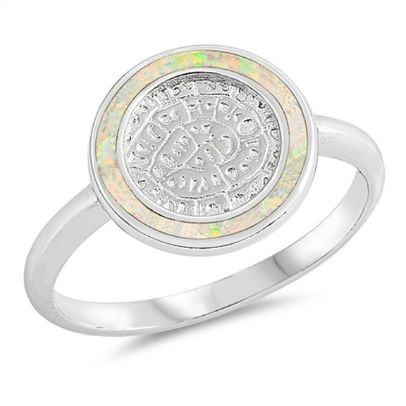 CHOOSE YOUR COLOR White Simulated Opal Ancient Symbols Halo Ring .925 Sterling Silver Band CZ Female Size 10