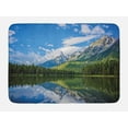 thumbnail image 1 of Landscape Bath Mat, Pure Mountain Lake Scenery with Trees and Cloudy Sky Nature Inspired Print, Non-Slip Plush Mat Bathroom Kitchen Laundry Room Decor, 29.5 X 17.5 Inches, Blue White Green, Ambesonne, 1 of 2