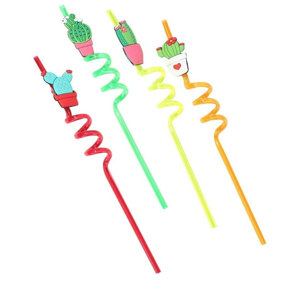 Reusable Ice Cream Straws Party Favors Supplies, 4Pcs Plastic Cupcake Fun Cute Long Crazy Silly Spiral Drinking Straws