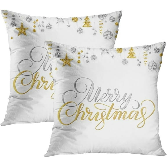 Ryan; Throw Pillow Covers 18x18 Inch Set of 2, Sparkling Gold Merry Christmas Square Pillowcase Decorative Cushion Covers, Home Decor Pillow Case for Sofa Couch Bed