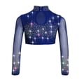 thumbnail image 2 of vastwit Kids Girls Sparkly Rhinestone Sheer Mesh Long Sleeve Shirt Skating Gymnastics Lyrical Dance Crop Top Navy Blue 8, 2 of 7