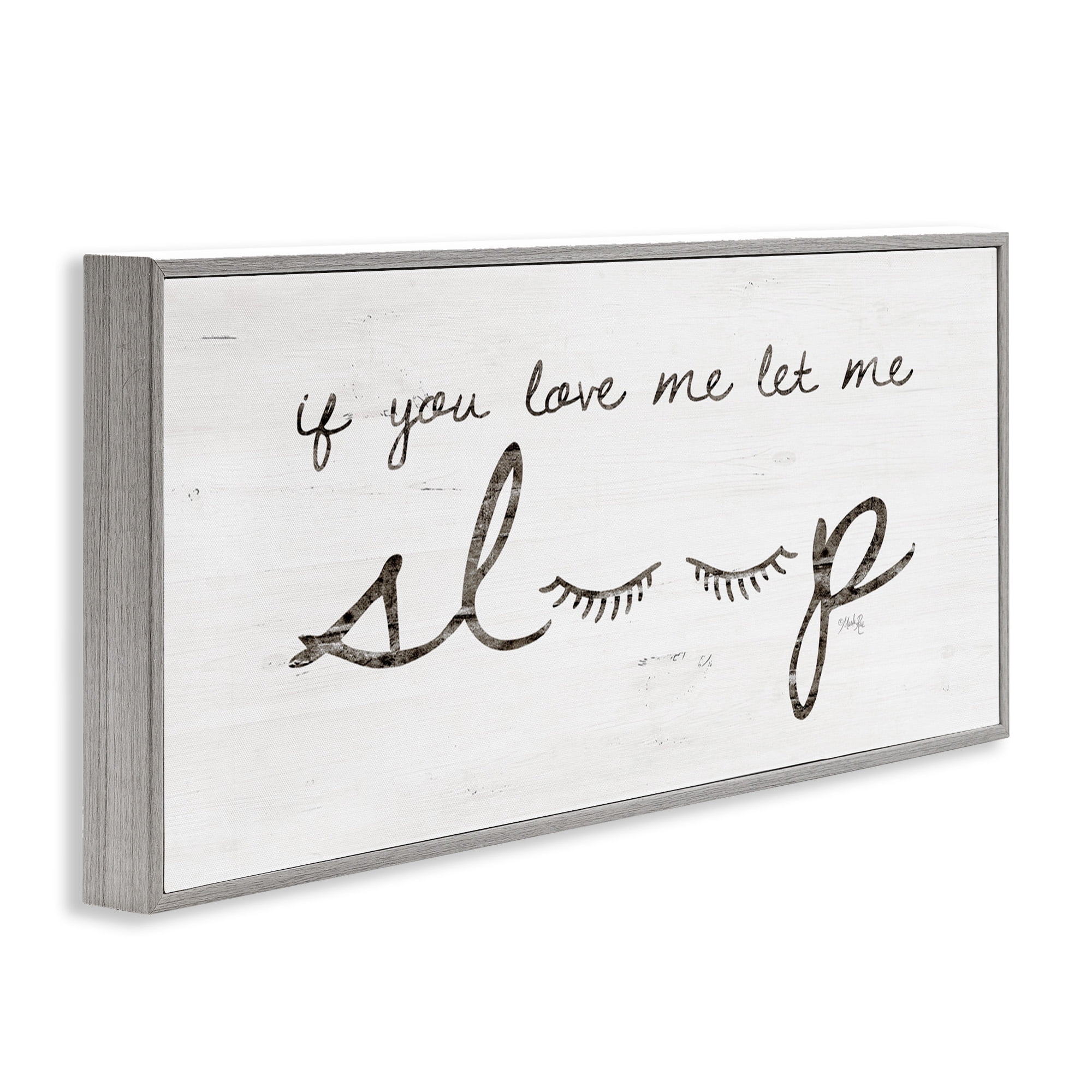 Stupell Industries Let Me Sleep Phrase with Eyelashes Inspirational Painting Gray Framed Art Print Wall Art, 30 x 13