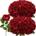 thumbnail image 2 of Roses Artificial Flowers, Fake Velvet Silk Roses in Bulk for Home Decor Indoor, Fake Roses Realistic Flowers with Stems for Wedding Centerpiece Party Decor (24, Purplish Red), 2 of 7