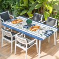 thumbnail image 2 of Thanksgiving Table Cloths for 6 Foot Rectangle Tables, Fall Orange Blue White Pumpkin Stripes Patio Waterproof Elastic Fitted Tablecloths, Washable Rectangular Table Cover for Camping, 2 of 8