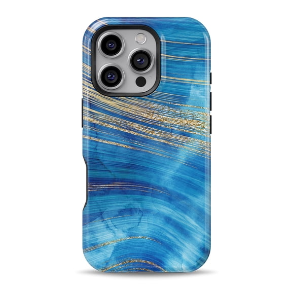 DesignSkinz Scratch-Resistant Hard Slim Case Compatible with iPhone 16 (Compatible with MagSafe) - Vivid Agate Vein Slice Blue V1