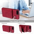 thumbnail image 4 of for iPhone 7 Plus/8 Plus PU Leather Back + TPU Frame Rugged Case, Classic 360 Rotating Ring Kickstand Card Slots Shoulder Strap Drop Protective Slim Fit Shockproof Phone Case Cover, Red, 4 of 12