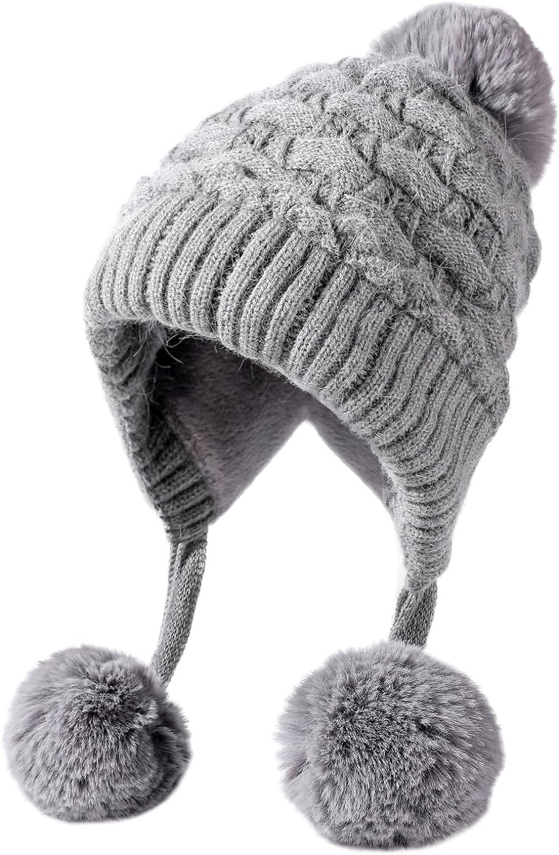 Zhengup XL Size Women Winter Sherpa Beanie Hats Knit Ear Flaps Peruvian Cover Ears Fleece Lined Fluffy Ski Snow Hat Large Head