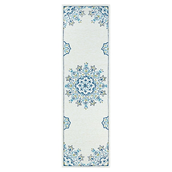 Couristan Covington Mystic Garden Sand-Aqua Indoor/Outdoor Runner Rug