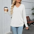 thumbnail image 4 of HomeDM Womens T-Shirts Long Sleeve V Neck Casual Shirts Solid Color Workout Tunic Tops Dressy Work Pullover - White/L, 4 of 6