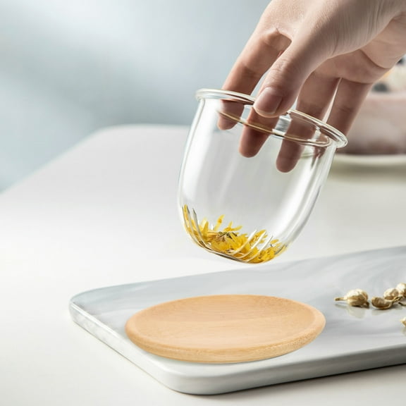 WHAMVOX Wear Resistant Cup Coaster Bamboo Set 6 Coasters 1 Holder For Coffee Shop Restaurant 11.8x7.9x3.9in