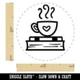 thumbnail image 2 of Coffee Sitting on Stack of Books Reading Self-Inking Rubber Stamp Ink Stamper - Pink Ink - Medium 1 Inch, 2 of 7