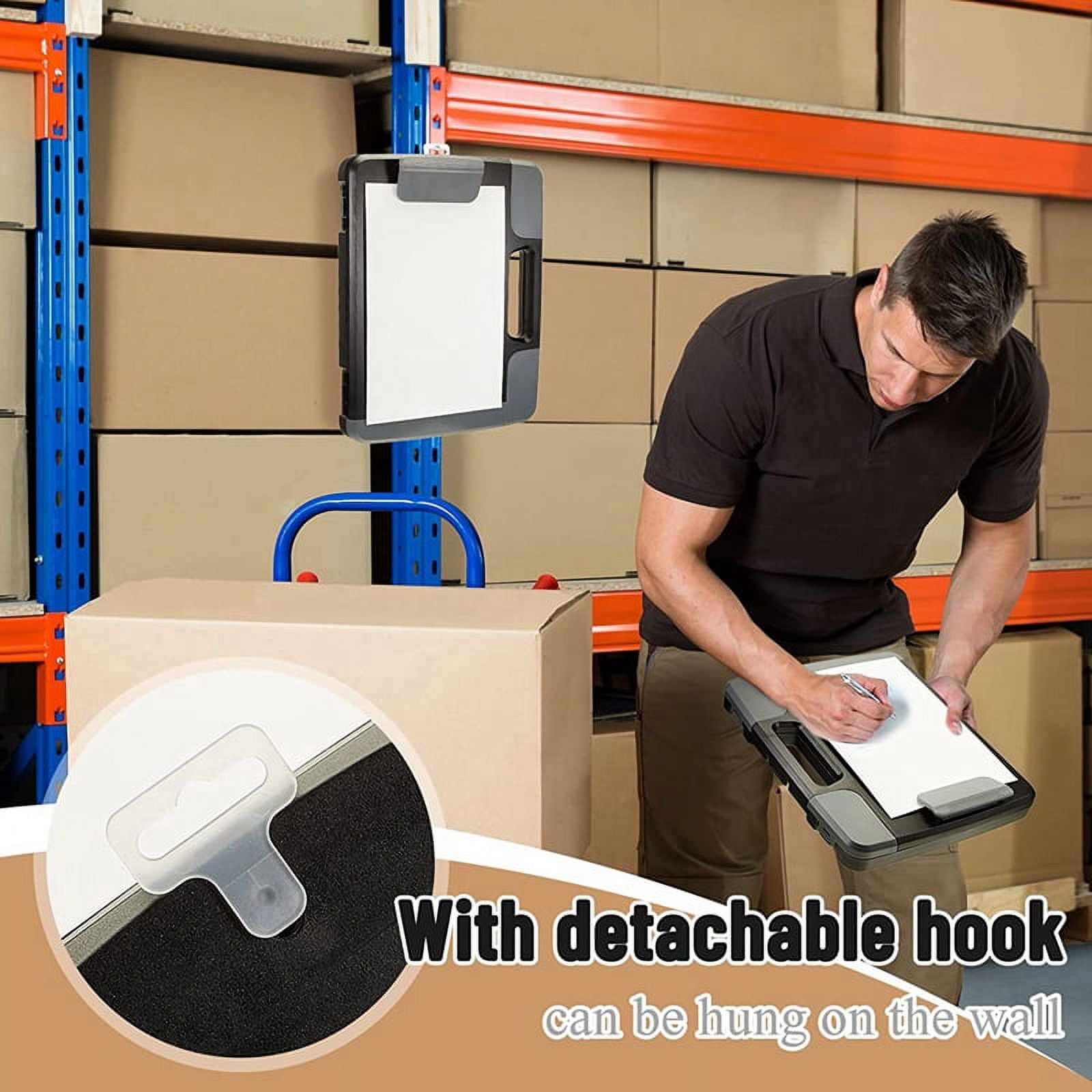 Black Clipboard with Storage Plastic Clipboard Storage Case with Handle Storage Construction Binder 14.4x12.1x2.44Inch