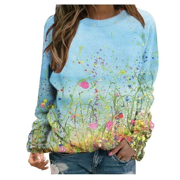 Sudadera estampada con cuello redondo y manga larga para mujer a la moda Fridja bvmnju723