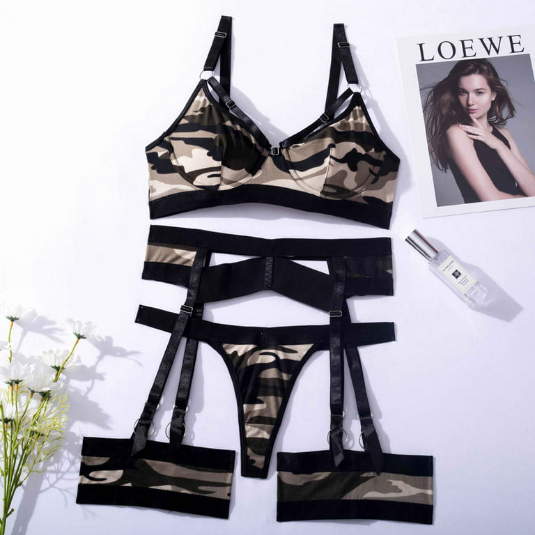 YDKZYMD Sexy Lingerie for Women Outfits Womens Sexy Leather Bra and Panty  Sets Cut-out design Strappy Sleepwear for Women Black M 