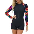 thumbnail image 3 of LEKWK Womens One Piece Swimsuits Long Sleeve Zip up Rash Guard Swimwear Tropical Floral Surf Suits Sun Protection Quick Dry Summer Beach Outfits, 3 of 7