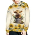thumbnail image 5 of Xoenoiee Hooded Sweater for Kids Pull-Over Hoodies Long Sleeve Tops Cosy Playwear with Kangaroo Pocket, Retro Sunflower Daisy Butterfly Highland Cattle Pattern, M, 5 of 7