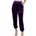 thumbnail image 2 of XFLWAM Womens Elastic High Waist Gold Velvet Trousers Casual Baggy Sweatpants Comfort Lounge Joggers Pants with Pockets Purple L, 2 of 6