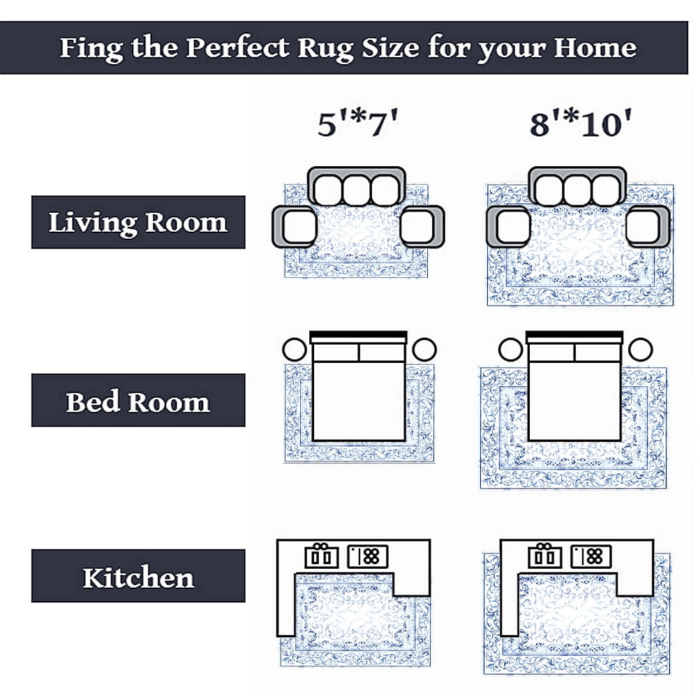 Artnice Floral Rugs for Living Room 8x10, Machine Washable Area Rugs Non Slip, Boho Blue Rugs Vintage Indoor Carpet Mats for Home Decor