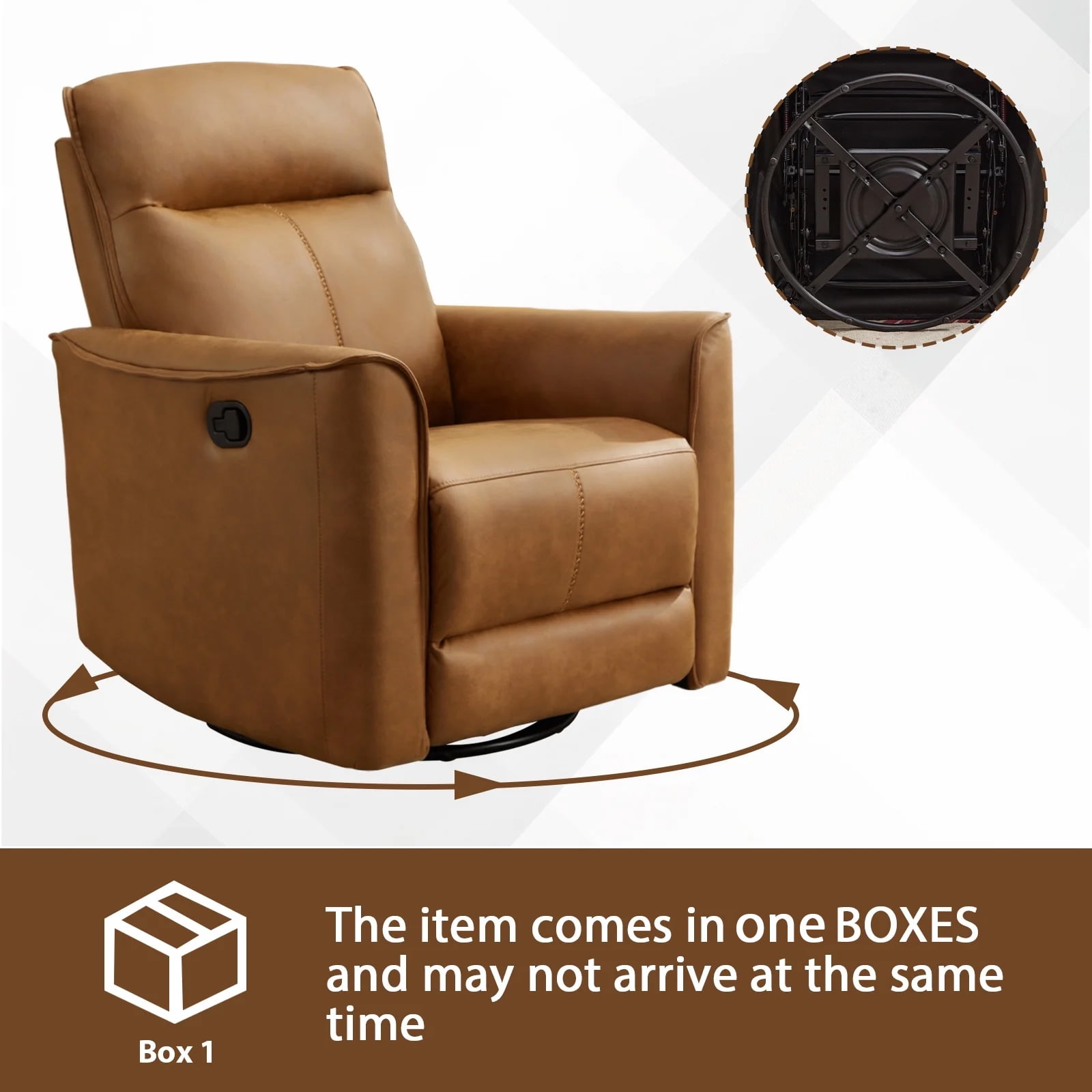 Bonzy Home PU Leather Swivel Rocker Recliner, 360 Degree Swivel Rocking Chair with Soft Backrest for Living Room, Bedroom and Office,Brown