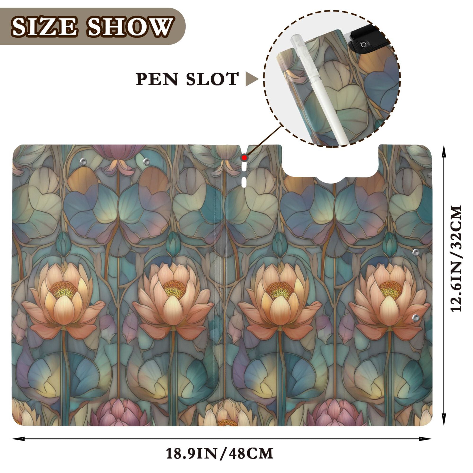 FORMRS A4 Clipboard Folder with Pen Holder Horizontal Foldable School Office Binder, Abstract Water Lilies Pattern