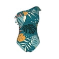 thumbnail image 4 of Yiaed Tropical Leaves Print Women One Piece Swimsuits Tummy Control One Shoulder Bathing Suits Pattern Ruffle Swimwear-Large, 4 of 8