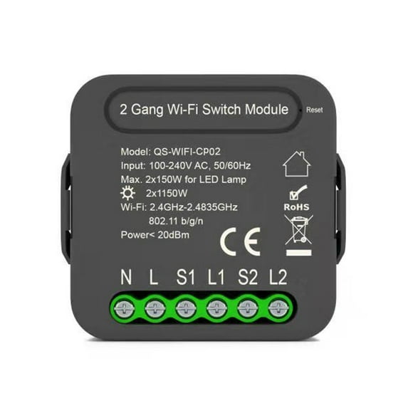Generic QS-WIFI-CP02 Tuya WiFi Intelligent Switch Module Intelligent Home Electrical Appliance Conversion Module 2 Gang Lighting Switch Module Mobilephone APP Remotes Control Compatible Alexa Google H
