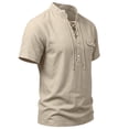 thumbnail image 6 of Landzoo Men'S T-Shirt Solid Color Short Sleeve Henley Tops Summer Casual Men Tees Size M Khaki, 6 of 8