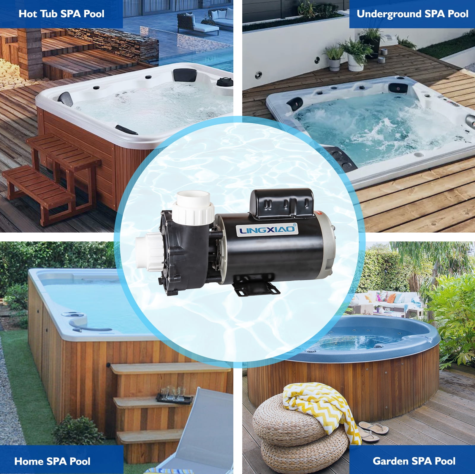 LINGXIAO 2 Speed SPA Pump, 2HP Hot Tub Pumps,  230V LX SPA Pump Motor, 2" Port, 56 Frame (Model: 56WUA200-II)