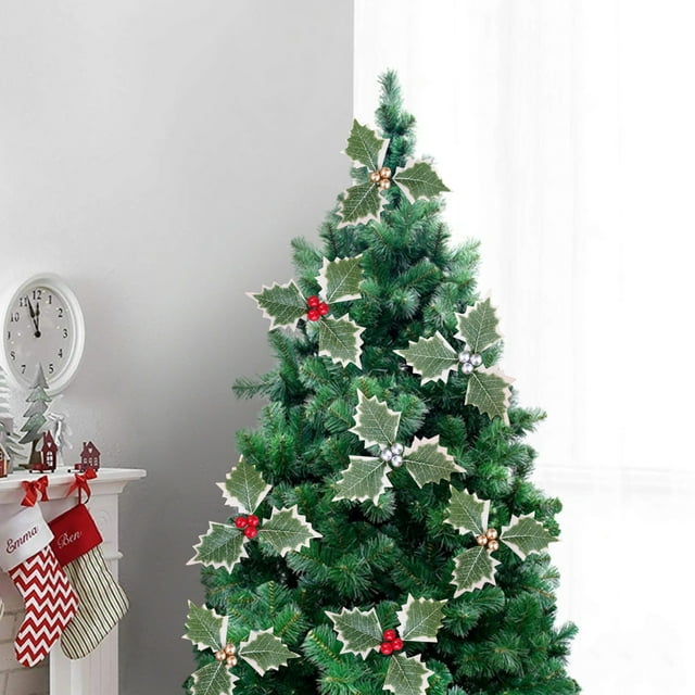 20 Bayas Artificiales Verdes de Invierno para Manualidades Navideñas | Dorado | 14X14Cm | Decoración de Mesa | Paquete de 20
