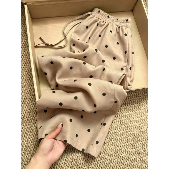 Women's Polka Dot Elastic Waist Pants, Drawstring Loose Fit Trousers with Pockets for Everyday, Casual, Lounge & Vacation Wear