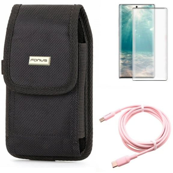 Pink 10ft Long Cable & Case Belt Clip & Screen Protector for Samsung Galaxy Note 20 (6.7") - Combo with USB-C to Type-C PD Fast Charger & Swivel Holster & Tempered Glass (Fingerprint Unlock)