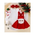thumbnail image 2 of Suealasg Baby Girls Halloween Outfit 3Pcs Newborn Girl Christmas Clothing 3 6 9 12 18 Months Infant Girls Long Sleeve Romper Santa Claus/Ghost/Turkey Embroidery Suspender Skirt Headband Sets, 2 of 8