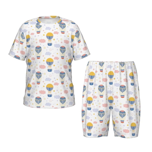 Balery Hot Air Balloon Conjunto de Pijama Infantil de Manga Corta con Estampado – Ropa de Dormir de Algodón Suave-X-Large