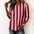 thumbnail image 5 of JULMCOMO Shirts for Women Vertical Striped 3/4 Sleeve Crew Neck Trendy Loose Fit T Shirts Color Block Comfy Summer Tops Hot Pink XL, 5 of 6