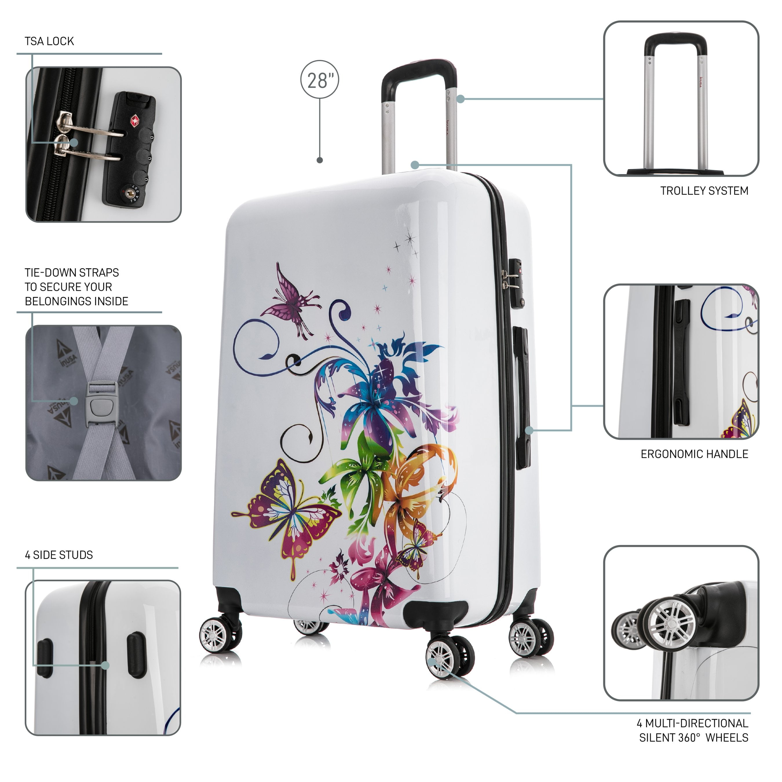 InUSA Print 28" Hardside Lightweight Luggage with Spinner Wheels, Handle and Trolley, Fusion
