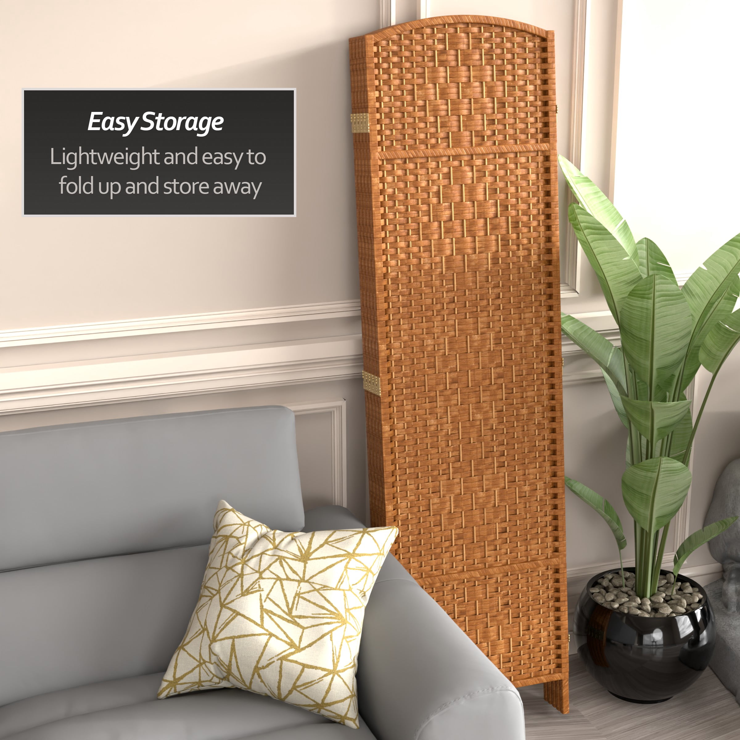 Red Lantern 6 ft. Tall Diamond Weave Fiber Room Divider - Dark Beige - 5 Panel