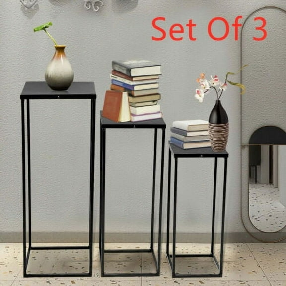 3Pcs Indoor Stand Plant Rack Black Home Metal Square Stand Garden Container