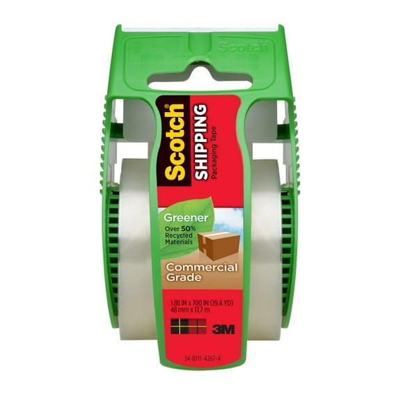 Scotch Greener Commercial Grade Shipping Packaging Tape, 1.88 x 698.4 in., Clear