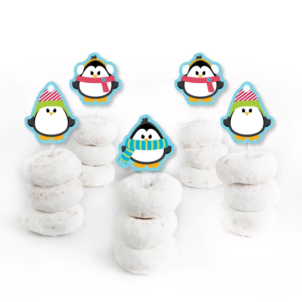 Holly Jolly Penguin Dessert Cupcake Toppers Holiday /& Christmas Party Clear Treat Picks Set of 24
