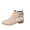 02#Beige, variant on Womens Autumn Winter Chelsea Boots Pointed Toe Croc Embossed Upper Side Buckle Low Heel Ankle Booties