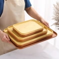 thumbnail image 3 of Lisbinx Wood Grain Plastic Serving Tray | Snack & Appetizer Platter | Multi-Functional Cup & Fruit Tray | Raised Edge for Spill Prevention | 1 Pack, 3 of 6