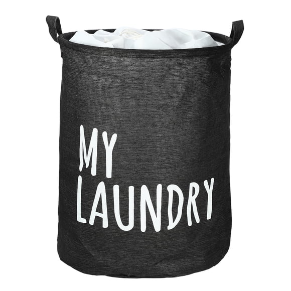 Cesta de lavandería plegable, cesta de lavandería con cierre de cordón y asa, cesta decorativa alta para la colada para dormitorio, baño, negro, 13.78 x 17.72 pulgadas