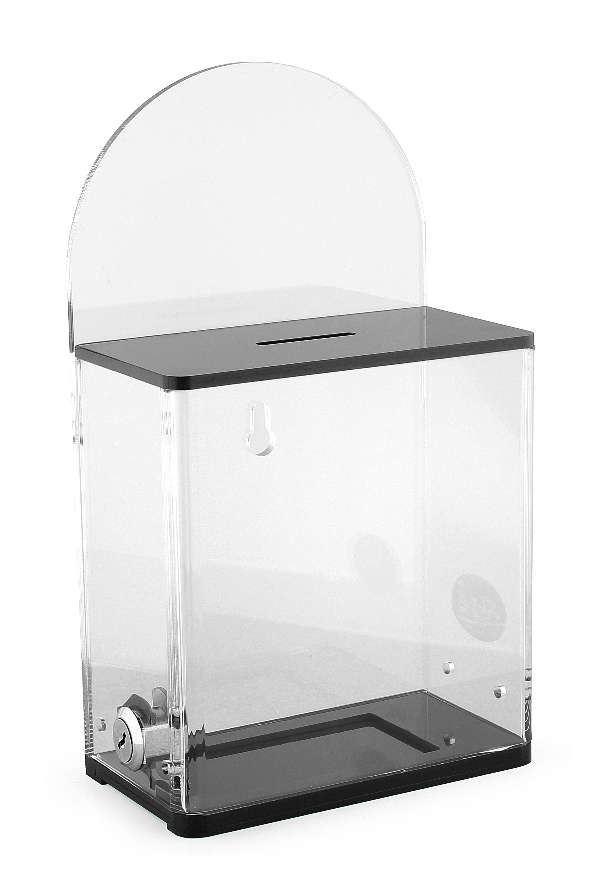 Acrylic Donation Suggestion collection Box Pre Drilled Holes For Wall mounted Or Retail Countertop Tip Box with round back wall display area 10 x 6 inches, Lock With set of keys Black