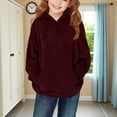 thumbnail image 4 of Miluxas Girls Fuzzy Fleece Hoodies Casual Sweatshirt Sherpa Pullover with Kangaroo Pockets Wine 13 Years, 4 of 9