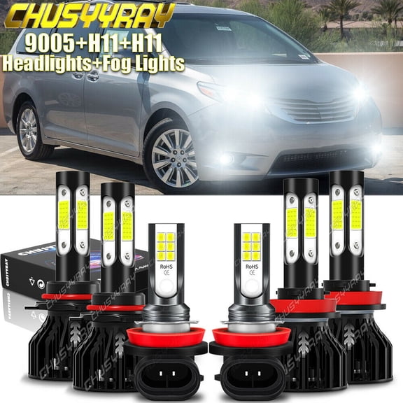Compatible for 2011 - 2017 2018 Toyota Sienna LED Headlight   Fog Light 6x Bulbs Combo Kit