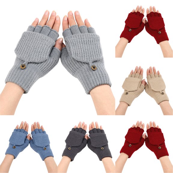 Resicozy Winter Fingerless Gloves Mittens for Women Men Warm Knitted Convertible Top Mittens Cold Light Gray