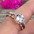 thumbnail image 3 of 10k Rose Gold Anniversary Gift Art Deco 1.75 Carat Round Cut Aquamarine Wedding Ring Set Diamond Matching Band Anniversary Gift, 3 of 5